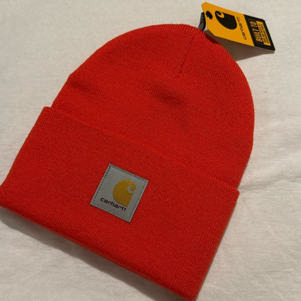 Carhartt Adult Beanie Reddish Orange Knit Cuffed Warm Winter Wear NEW WITH TAGS